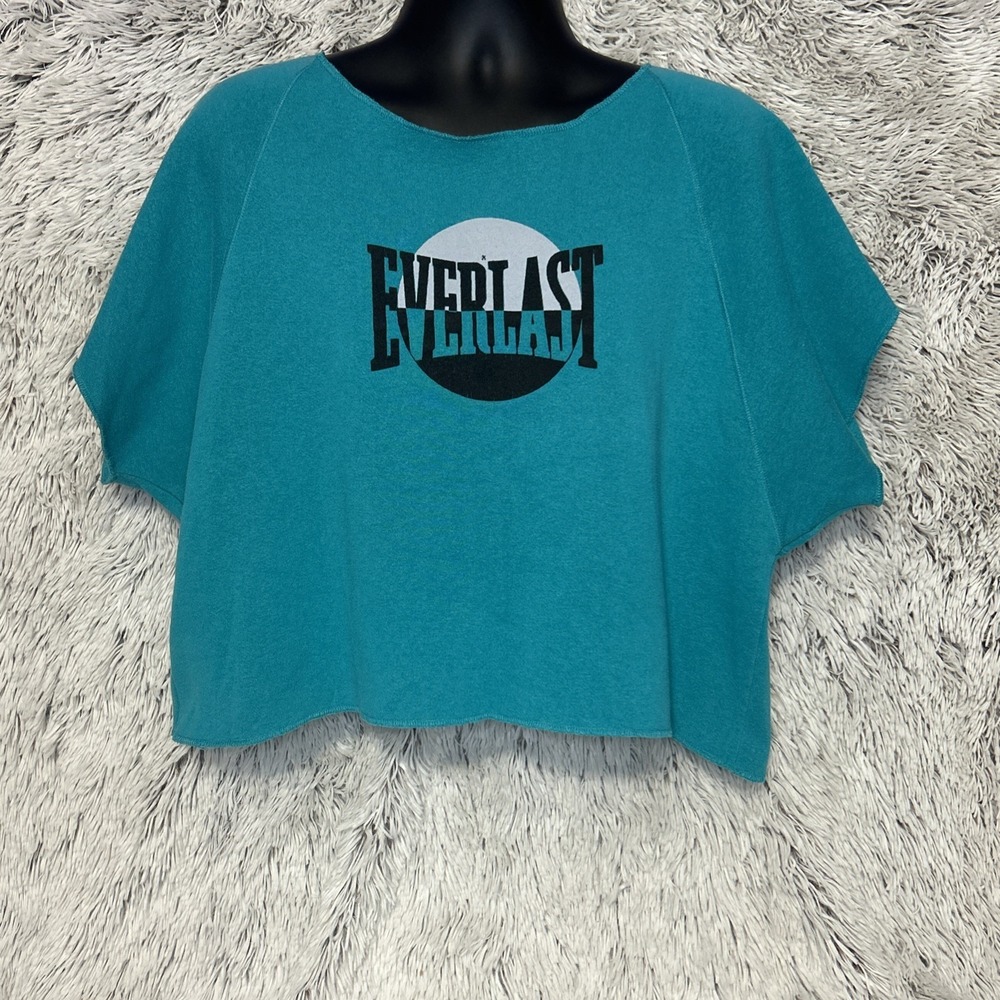 Vintage Everlast Cropped Shirt Mens XL Teal Green Gym Muscle Cutoff Workout